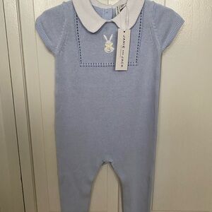 Janie and Jack Light Blue Embroidered Bunny Romper NWT